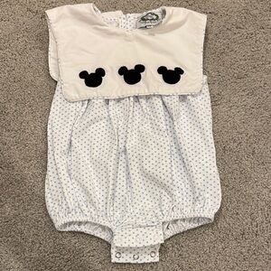 Classic White & Blue Polka Dot Baby One-Piece with Navy Appliqué